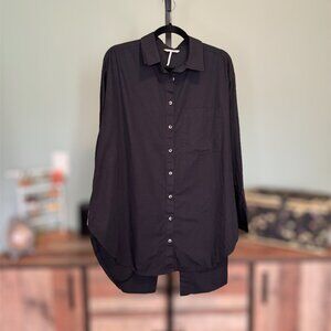 Free People Oversized Split Tie Back Long Sleeve Button Down Shirt Black Small